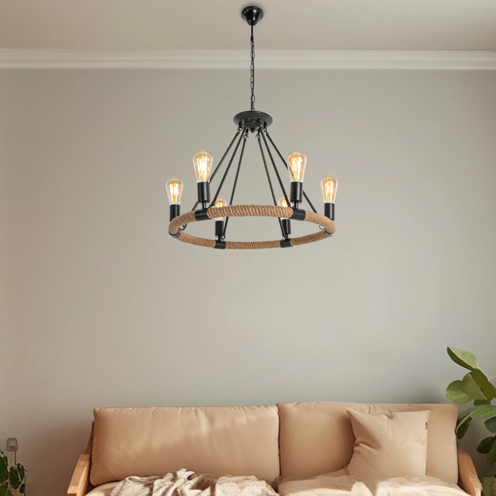 Rope Pendant Ceiling Lamp Rustic Style