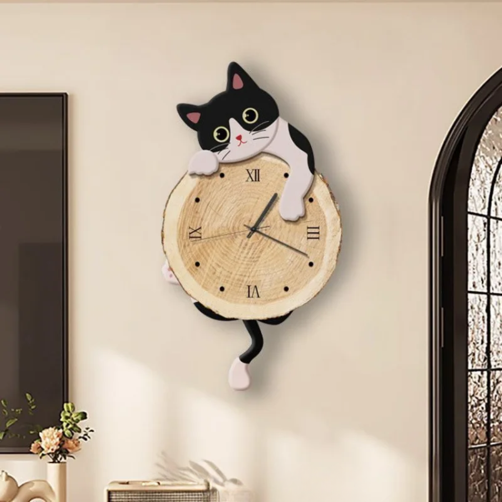 Cat Wall Clock Swing Tail