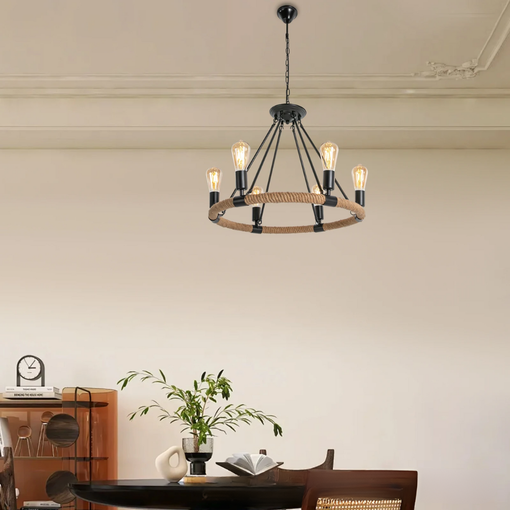Rope Pendant Ceiling Lamp Rustic Style