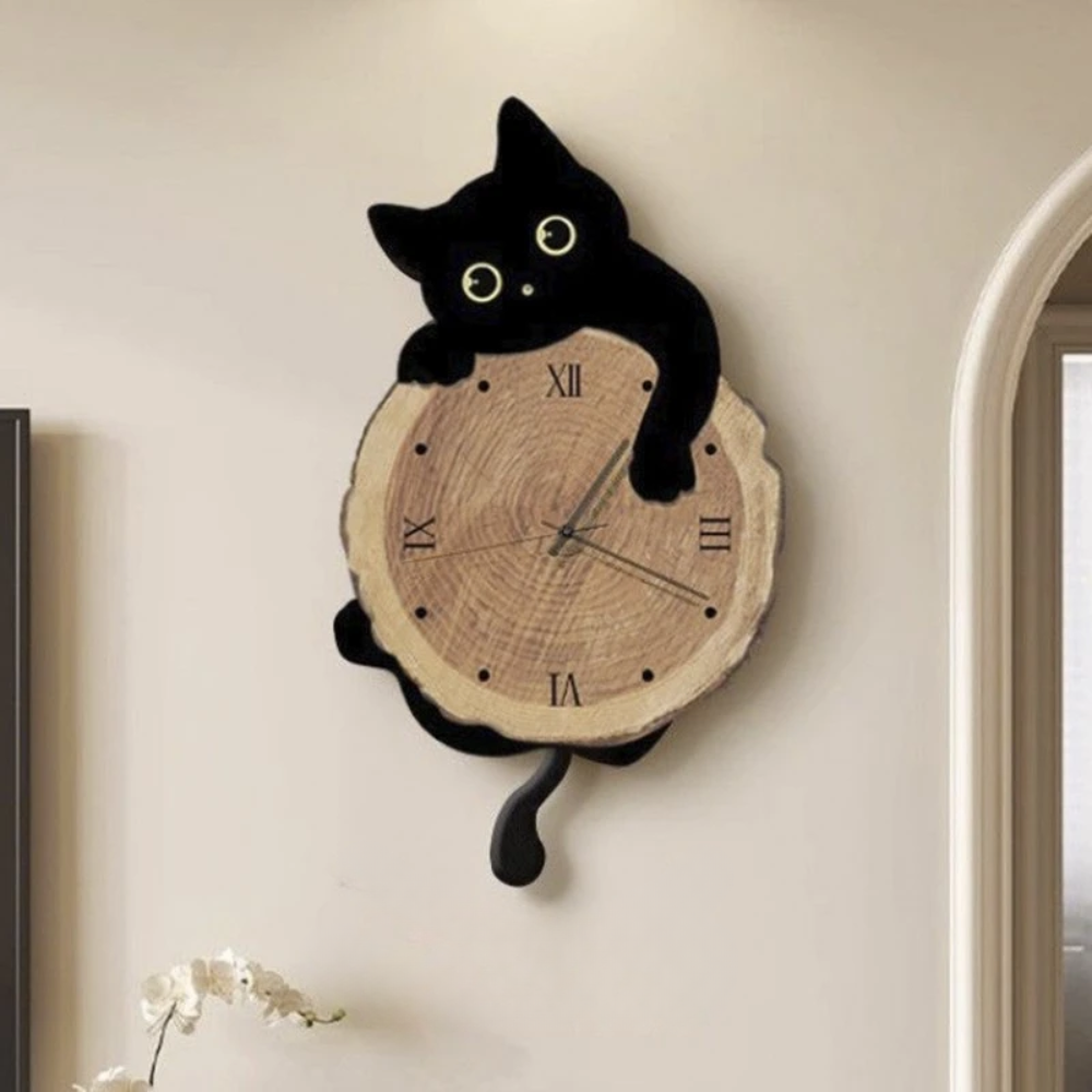 Cat Wall Clock Swing Tail