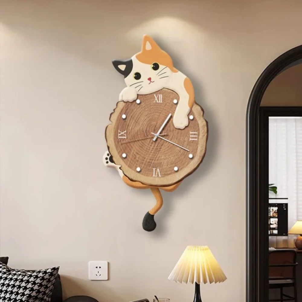 Cat Wall Clock Swing Tail