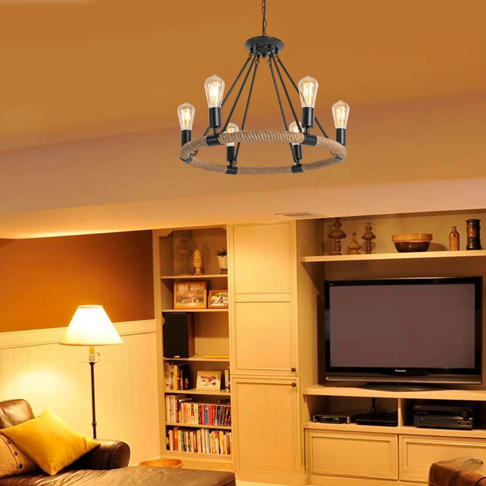 Rope Pendant Ceiling Lamp Rustic Style